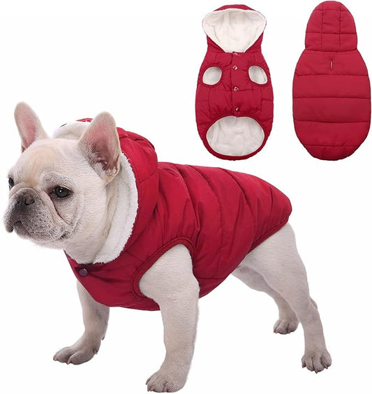 Fleece Hoodie, Windproof Waterproof Coat, Winter Warm Jacket, Cold Weather Pet Apparel Clothes Vest for Small Medium Large Dogs (M, Red)