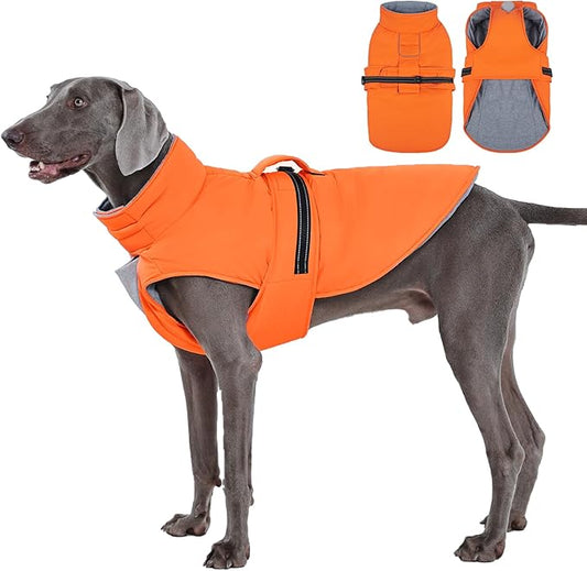 IECOii Fleece Dog Coat - Water-Resistant & Reflective & Adjustable, Fleece Lined Snow Jacket for City Walks, Windproof & Warm Winter Vest Labrador & Golden Retriever & Doberman, Orange, Size 3XL