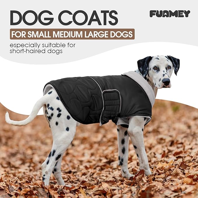 FUAMEY Winter Coats for Medium Dogs Windproof, Thermal Dog Jacket Cold Weather Outdoor, Turtleneck Waterproof Fleece Puppy Vest Snow Suit with Harness Hole (Black, M)