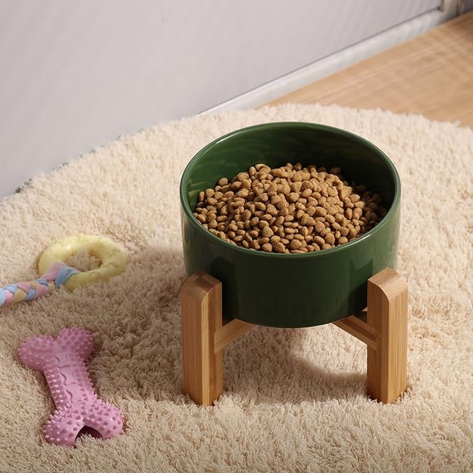 Petygooing 28 OZ Elevated/Raised Ceramic Dog Bowl for Small and Medium Breeds, Dog Food Water Dish with Stand,Pet Feeding Bowl Anti Slip Rubber for Small and Medium Dogs (3.6 Cups) Rust Green