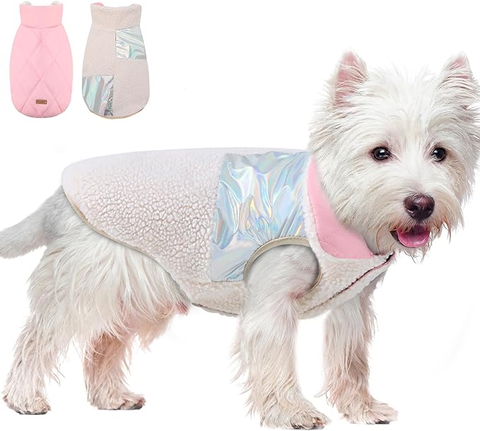 EMUST Dog Feece Jacket, Soft Dog Vest Warm Cold Weather Coats for Small Medium Dogs Boy or Girl for Fall Winter, Cream, L