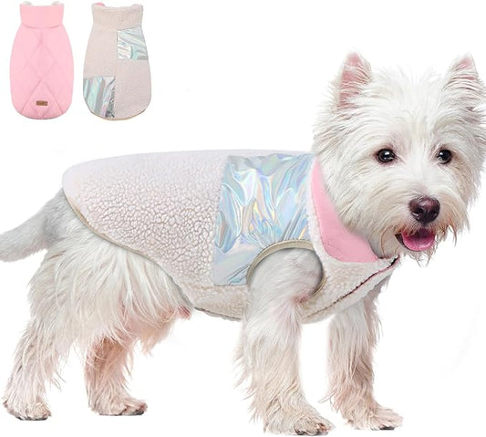 EMUST Dog Feece Jacket, Soft Dog Vest Warm Cold Weather Coats for Small Medium Dogs Boy or Girl for Fall Winter, Cream, L