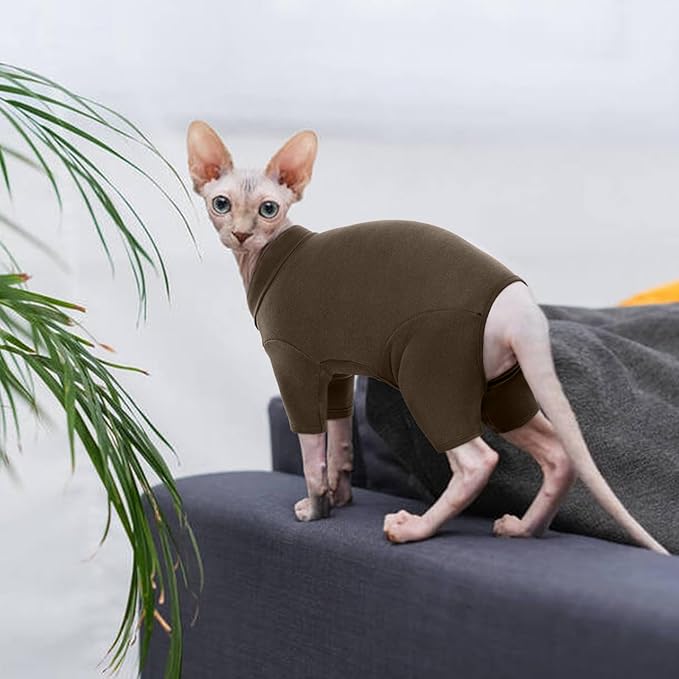 ROZKITCH Pants for Cats, Breathable Soft Cat Jumpers for Cats Only, Cat Coat with Four Legs, Warm Sweater T-Shirt Pajamas Jumpsuit Vest Cornish Rex Devon Rex Peterbald Coffee M