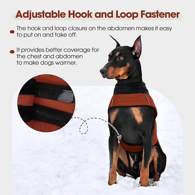 IDOMIK Dog Winter Coat, Warm Waterproof Dog Puffer Jacket with Harness Hole, Adjustable Reflective Snow Jacket Vest with Turtleneck, Pet Cold Weather Coats for Large Dogs,Caramel,L