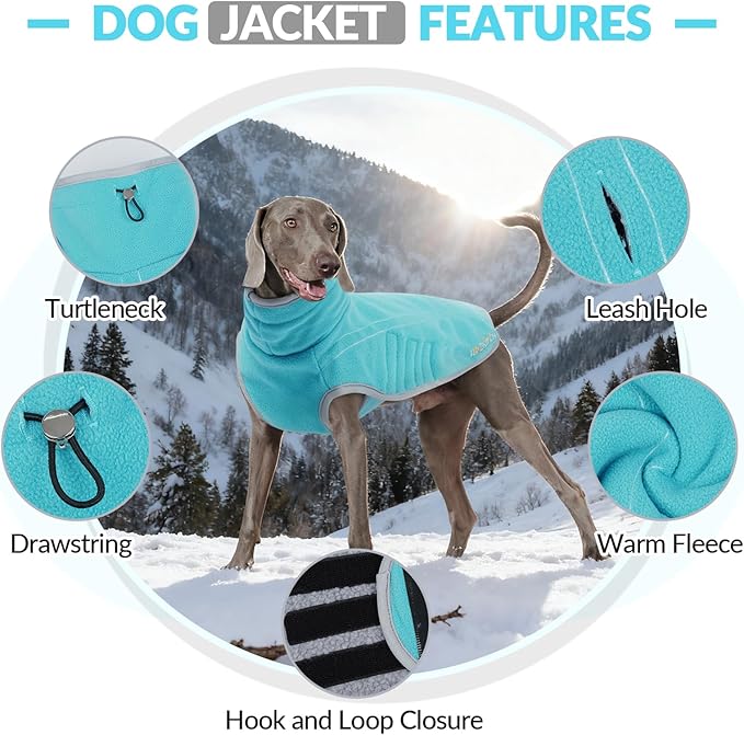 ROZKITCH Reversible Fleece Jacket for Dogs Super Warm Fleece Sherpa Sweater with Embroidery, Adjustable Double-Sided Plush Sweatshirt for Medium Giant Breeds Bluegreen L