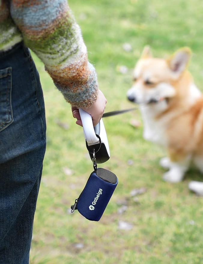 Gobeigo Dog Poop Bag Holder for Leash, Large Opening for Easy Pull Out, Doggy Poo Bag Dispenser with Used Waste Bag Carrier Suitable for Any Retractable Leash with 15 Unscented Bags (Navy Blue)