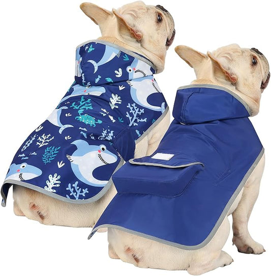 HDE Reversible Dog Raincoat Hooded Slicker Poncho Rain Coat Jacket for Small Medium Large Dogs Sharks - S