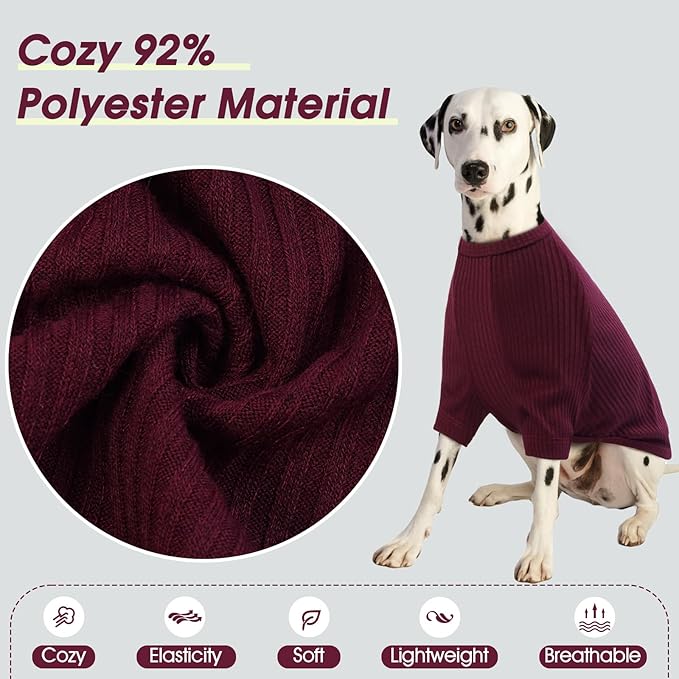 ROZKITCH Dog Shirt with Hoodie Dog Ears Cover 2 in 1, Soft Lightweight Dog Striped T Shirt Pullover Dog Tank with Detachable Ear Wrap, Dog Hoodie Tshirt Dog Boy Girl, Stretchy Sweater WineRed 2XL