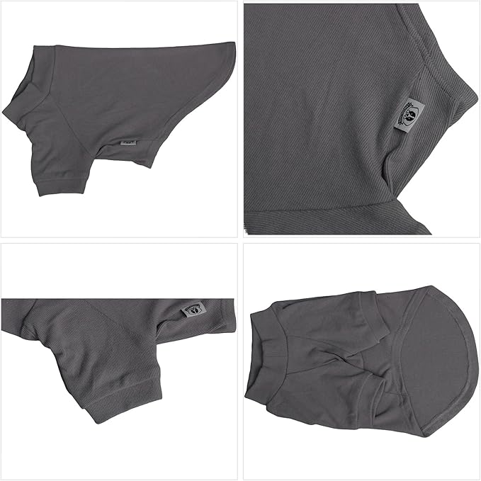 Lovelonglong Ribbed Dog T-Shirt Cotton Knitted Dog Sweaters for All Season Pet T-Shirts for Large Medium Small Dogs Dark Gray XS