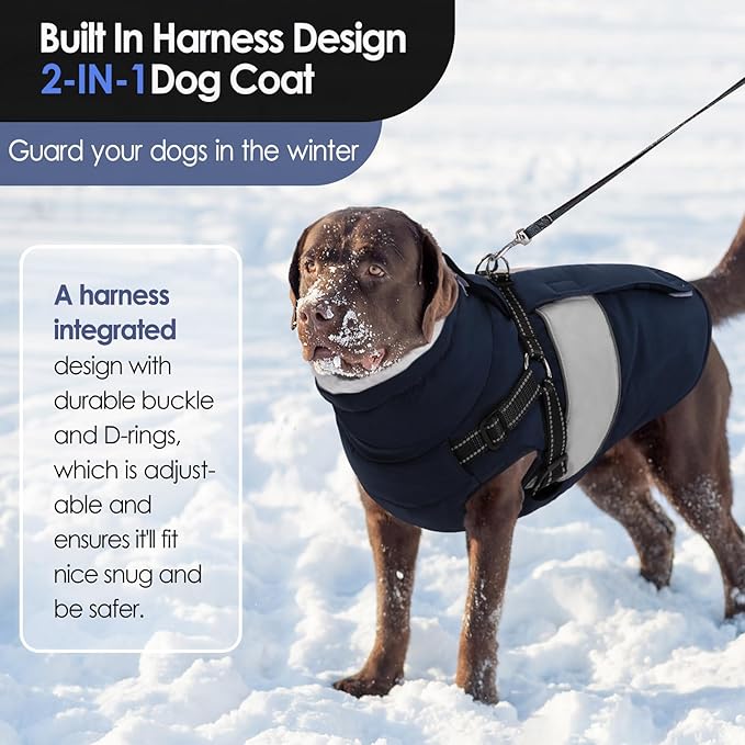 AOFITEE Dog Coat, Warm Dog Jacket with Harness Built in, Waterproof Coats for Small Dogs, Dogs Winter Coat Puffer Jacket with Zipper & Fleece Collar, Pet Snowsuit Sweater for Chihuahua Yorkshire, XS