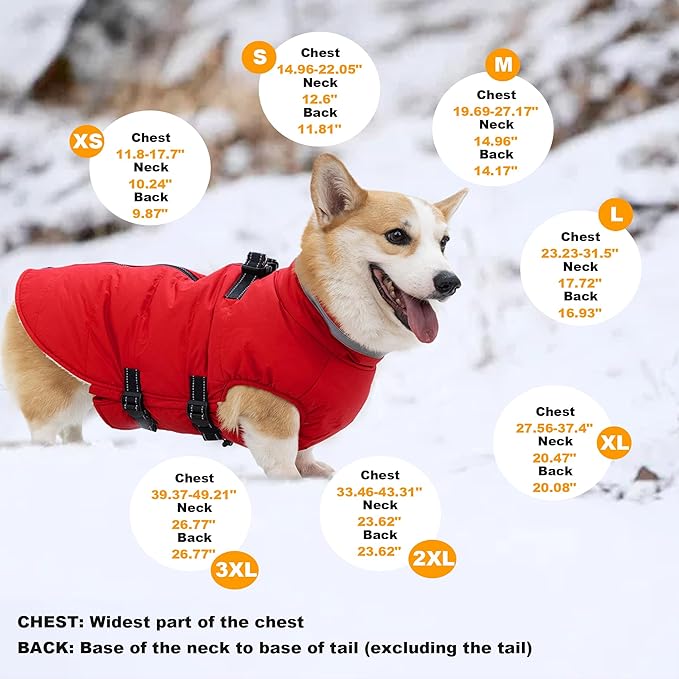 Small Dog Coat with Harness Built-in, Waterproof Reflective Fleece Lined - Warm Windproof Winter Jacket with Back Zipper, Cold Weather Snow Dog Coats - Red - S