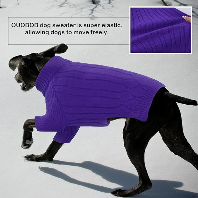 Dog Sweater, Dog Sweaters for Large Dogs Girl Boy, Large Dog Sweatshirt, Turtleneck Thick Warm Dog Sweater, Doggie Christmas Sweater, Pet Sweatshirt Clothes Outfit Fall Knit Pitbulls (Purple L)