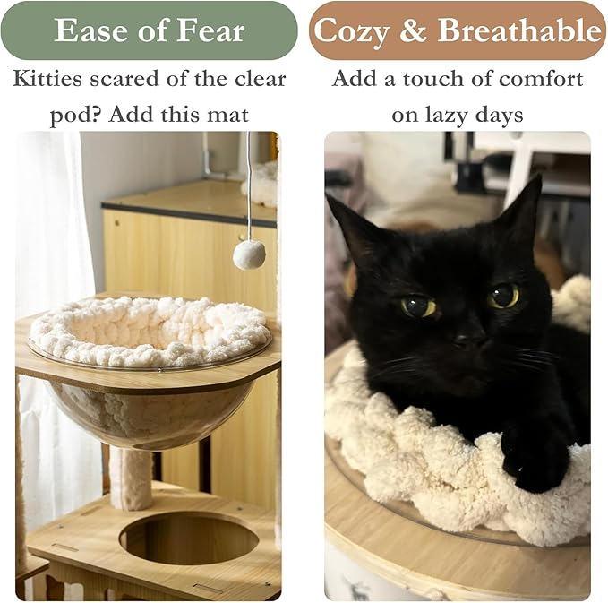 Cat Knitted Bed Mat, Extra-Soft Washable Warm Round Pads Cushions for Indoor Kittens, Cat Trees Towers, Perfect for Kneading and Sleeping (Oatmeal,Medium)