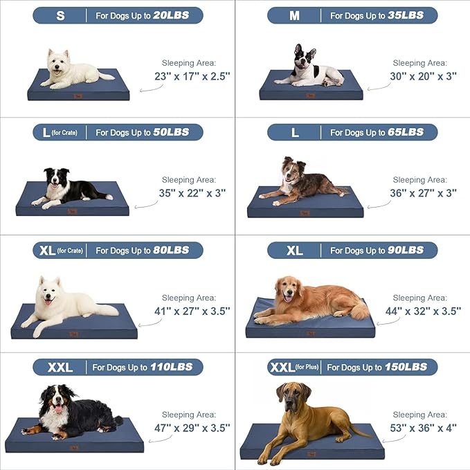 Outdoor Dog Bed for Small Dogs & Cats, Waterproof Dog Crate Mat Orthopedic Egg Crate Foam with Washable Removable Oxford Cover, Navy