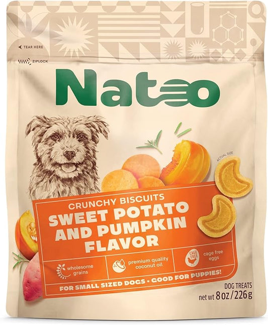 NATOO Biscuits for Small Dogs & Puppies Crunchy Dog Treats, Sweet Potato & Pumpkin Healthy Natural Canine Biscuits, Rich in Omega 6, Prebiotics & Fiber, Antioxidants for Immunity (8 oz)