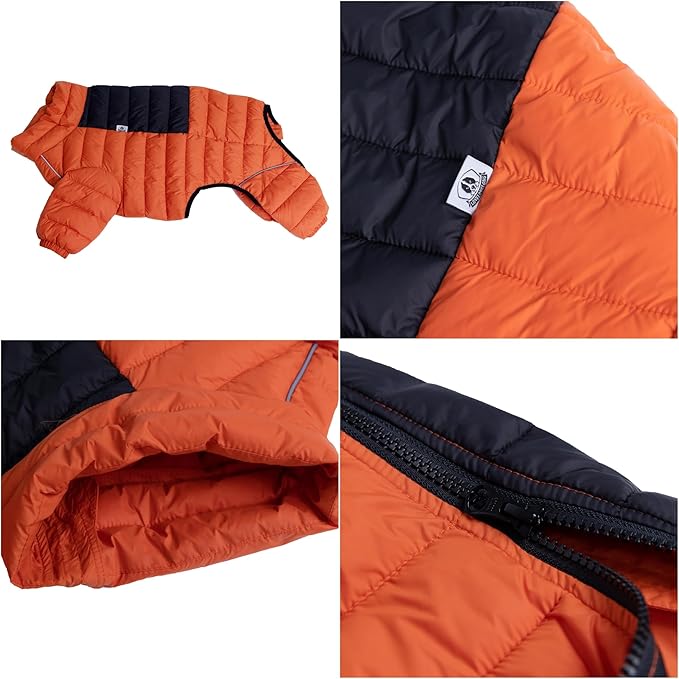 Orange S Warm Dog Vest, 4 Legs Covered Windproof Reflective Waterproof Outdoor Dog Snow Jacket - Zippered Adjustable Sizes for Small to Large Dogs