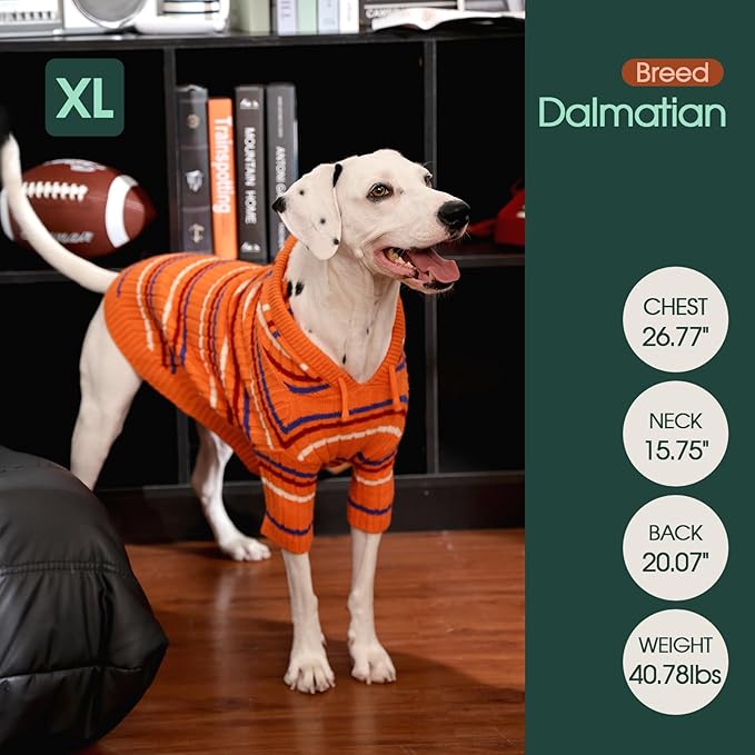 Kuoser Dog Sweater Large Size Dog, Thanksgiving Christmas Big Dogs Pullover Sweaters, Boy Girl Dogs Cable Knitwear Sweatshirt, Soft Thick Pet Winter Clothes for Cold Weather, Orange XXL