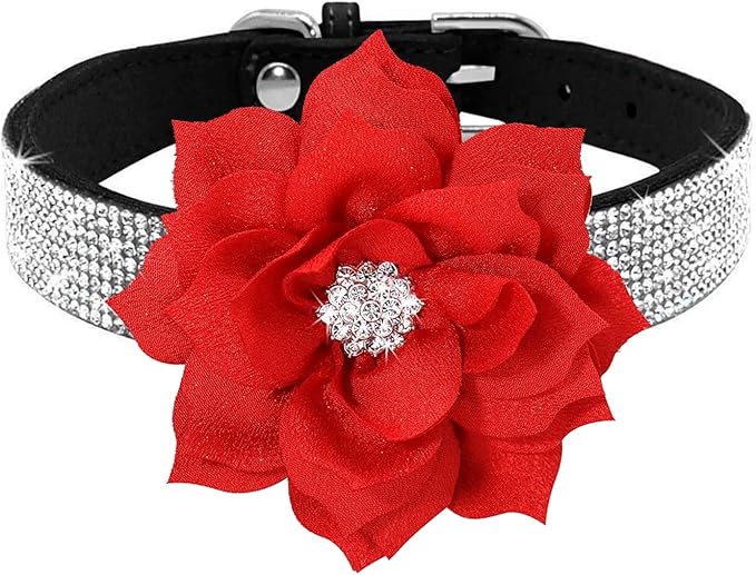 Serijoars Small Dog Collar with Rhinestone Crystal Diamond Colorful Bling Girl Puppy Cat Collars (M, Black6)