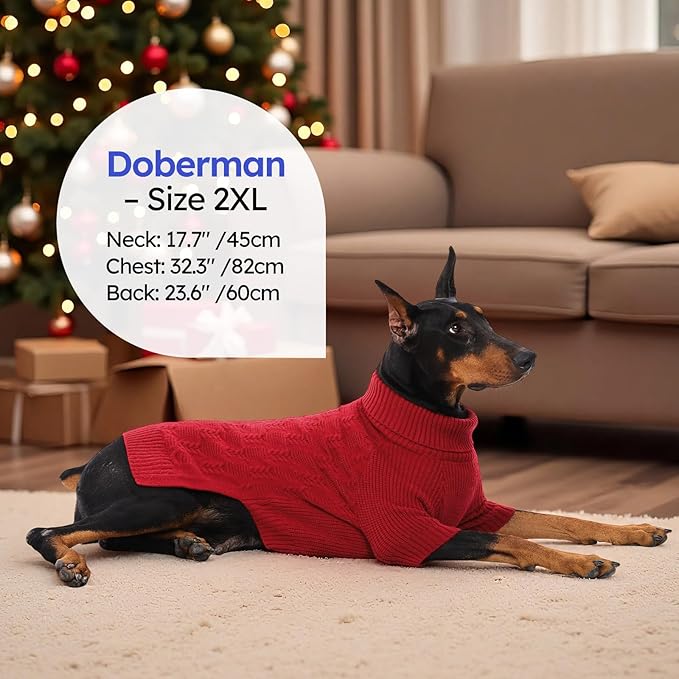 ASENKU Dog Sweater for Medium Dog Girls Boys, Fall Winter Turtleneck Long Sleeve Pet Christmas Sweater, Pullover Sweatshirt for French Bulldog, Dachshund, Red, L