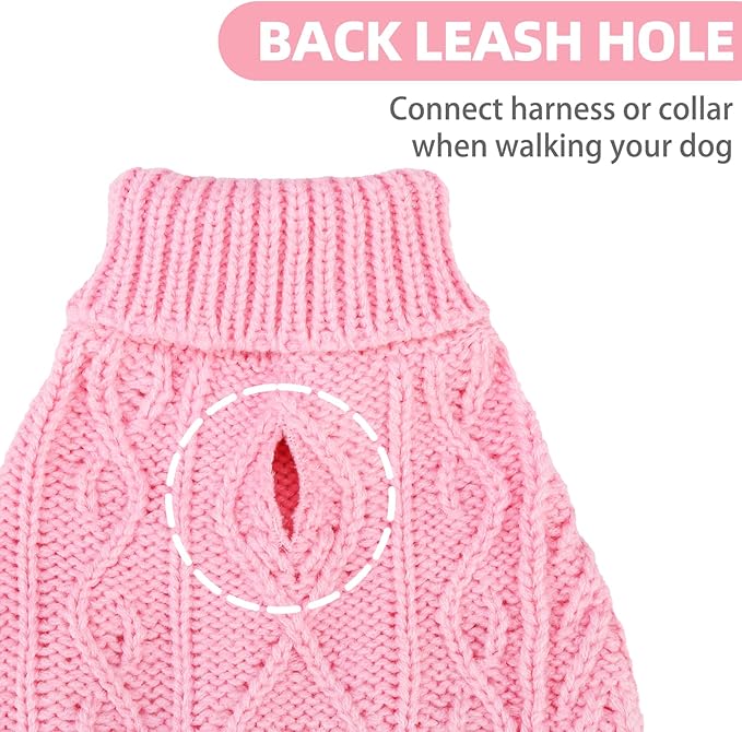 PUPTECK Dog Sweater, Turtleneck Warm Knitted Pullover Coat, Thick Cable Knitwear Clothes in Winter, Pet Apparel Outfits for Small Medium Dogs, for Cold Weather Indoor & Outdoor, Pink XS