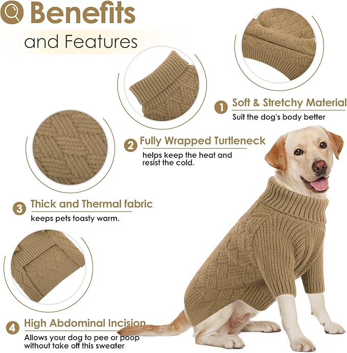 AOFITEE Small Dog Sweater, XS Dog Sweater, Warm Dogs Halloween Sweaters, Dogs Winter Sweaters for Pet Girl Boy, Turtleneck Thick Puppy Sweatshirt Female Male for Yorkie, Chihuahua (Brown, XSmall)