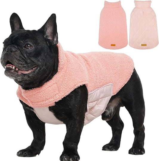 Kuoser Reversible Dog Coat – Warm Fleece & Quilted Waterproof Dog Jacket, Double-Sided Cold Weather Dogs Winter Coat with Harness Hole, Windproof Pet Snow Vest for Small Medium Large Dogs, Pink S