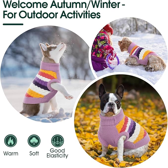 Kuoser Dog Sweater, Large Sweaters for Dog Girls Boys Christmas Thanksgiving Outfit, Thick Fall Winter Cable Knitwear, Pet Sweatshirt Warm Clothes Turtleneck Pullover, Purple L