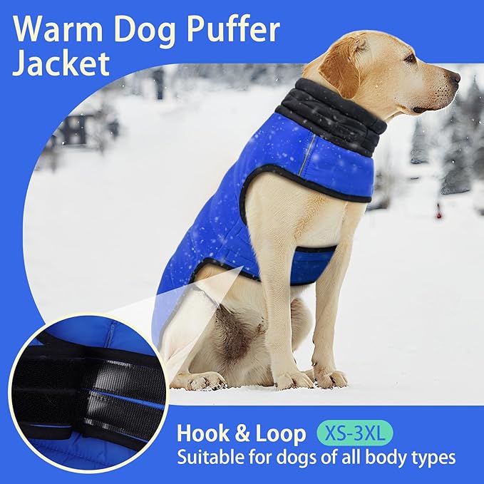 MIGOHI Lightweight Dog Coat, Windproof Dog Jacket, Puffer Jacket for Medium Dogs, Padded Vest with Reflective Strips, Warm Snow Vest in Cold Weather, Easy On Hook & Loop Belly, Blue, L
