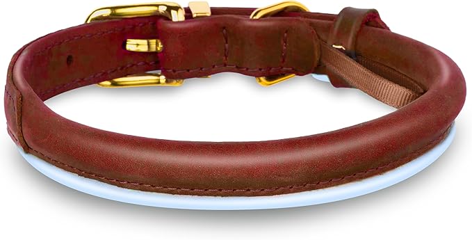 OOPSDOGGY Reflective Rolled Leather Dog Collar Adjustable Soft Padded Pet Collar for Small Medium Large Breed Dogs (Brown, L, 14"-18")