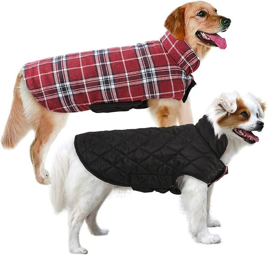 MIGOHI Dog Jackets for Winter, Windproof Waterproof Reversible British Style Plaid Warm Coat for Small Medium Large Dogs, Red, L