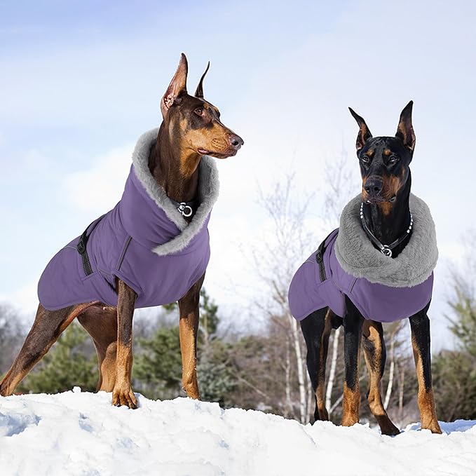Dog Coat, Waterproof Dog Winter Jacket with Adjustable Buckle, Reflective Turtleneck Pet Snow Vest Warm Fleece Sweater for Small Medium Large Dogs - Purple, L
