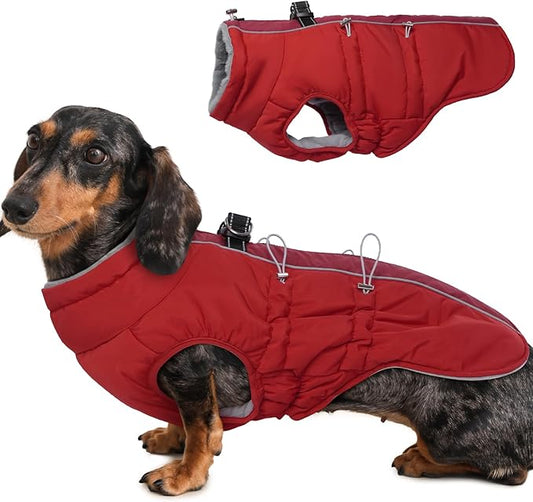 Medium Dog Coat Dog Winter Jacket,Warm Zip Up Snowsuit Dog Harness Vest Reflective Water-Resistant Dog Coat Dog Snow Jacket for Medium Dogs Jack Russell, Mini Schnauzer, Red