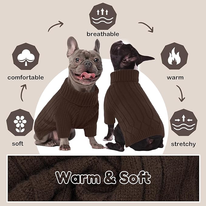 Large Breed Dog Sweater, Warm Winter Fall Turtleneck Knitwear for Girls Boys, Christmas Pet Sweatshirt Clothes Outfit for Great Dane, Doberman (Brown XXXXL)