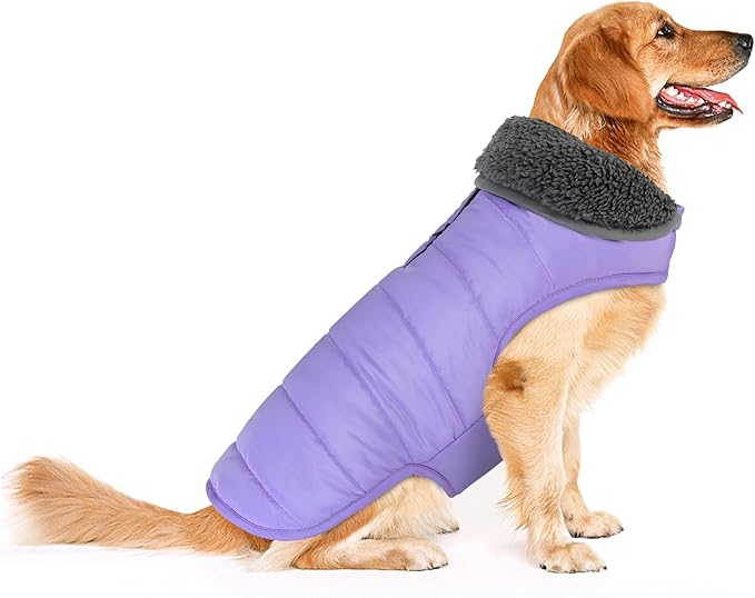 Dog Winter Coat, Waterproof Dog Jacket with Leash Hole, Reflective Adjustable Pet Snow Vest, Warm Fleece Sweater for Small Medium Large Dogs - Light Purple, XL