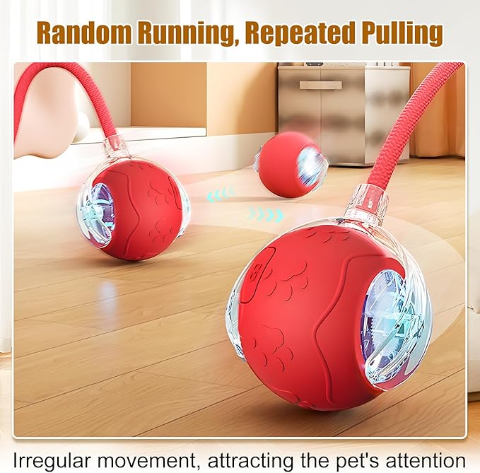 Interactive Cat Toys Ball for Indoor Cats, 2025 Newly Upgraded Automatic Rolling Balls, Moving Cat Ball with Elastic Mesh Tail, Kitten Toys for for Bored Indoor Adult Cats/Dog (Grey)