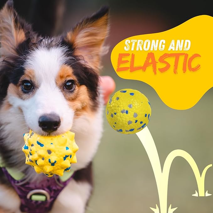 Tough Dog Toys for Aggressive Chewers & Teething Puppies, Bouncy Balls for Medium Dogs, Durable Pet Toys, Floating Dog Balls for Water Play (Yellow-Blue-Gray)