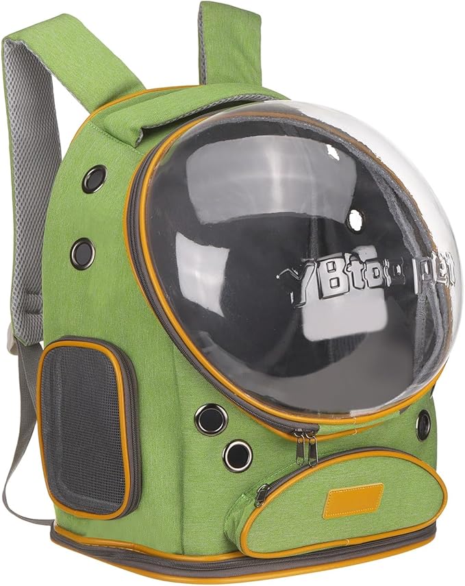 Pet Backpack Carrier, Portable and Ventilated, Oxford Cloth, Dog Cat Travel Bag with Transparent Cover 12.6", (Green, 1 Pcs), Intended for Hiking/Camping/Traveling