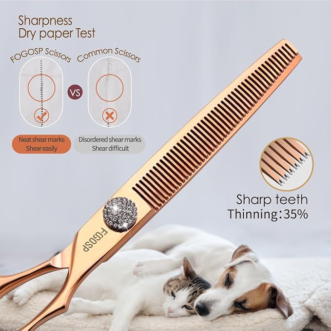 Rose Gold Titanium Thinning Shears for Dogs 46 Teeth 7'' Professional Blending Thinner Scissors for Dog Shih Tzu Teddy Pet Japanese 440C Sharp and Durable Right Handed(7,Thinner)