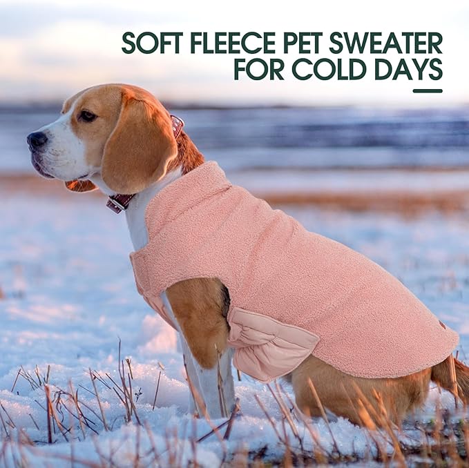 Kuoser Reversible Dog Coat – Warm Fleece & Quilted Waterproof Dog Jacket, Double-Sided Cold Weather Dogs Winter Coat with Harness Hole, Windproof Pet Snow Vest for Small Medium Large Dogs, Pink L
