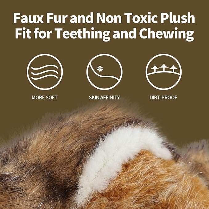 ALL FOR PAWS Squirrel Squeaky Doy Toy, Squirrel Dog Toy for Medium Large Breed, Puppy Fetch Toy with Squeaker, Plush Chew Dog Toy, 13.8 x 3.9 x 4.1inches, Chipmunk-L