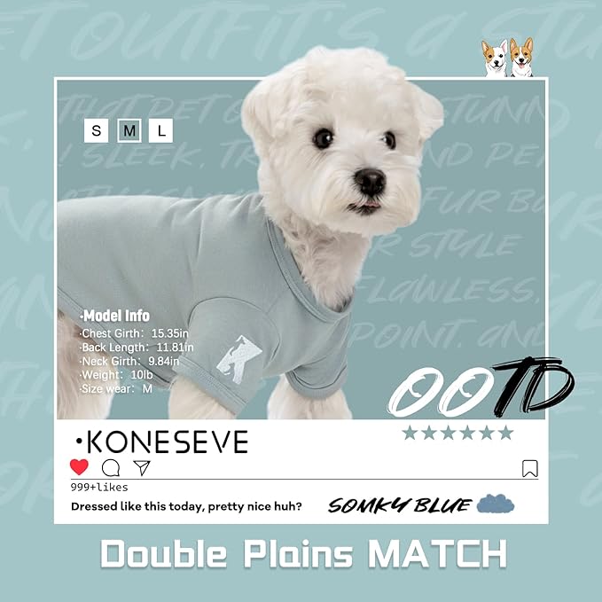 Koneseve Dog Shirt Soft Clothes Stretchy Tee for Medium Large Dogs 2-Pack Sunny Red & Smoky Blue 5XL