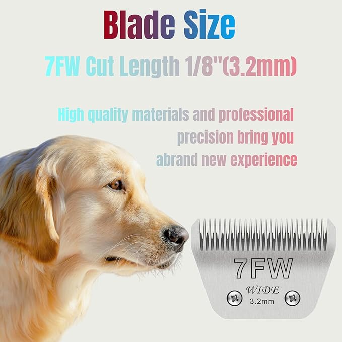 7FW Dog Grooming Clipper Replacement Blades, Compatible with Ainds, Oster A5, Wahl Km10 and Other Series Clippers, Blade Size-7FW Cut Length 1/8"(3.2mm)