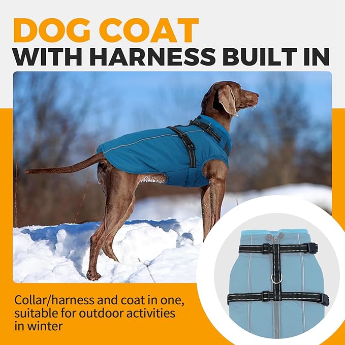 Lelepet Waterproof Dog Jacket with Harness Built in Warm Dog Winter Coat, Reflective Jacket Fleece Jacket, Dogs Coats for Small Dogs, Thermal Pet Snowsuit for Cold Weather, Yorkshire, Shih Tzu, Blue S