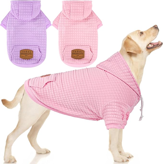 2 Pack Dog Hoodie Sweaters for Small Medium Dogs Warm Dog Clothes for Large Dogs Soft Waffle-Like Laminated Sweatshirt Bulldog (Pink+Purple, 3XL (Back: 29.5",Chest: 36.5", Neck: 27"))