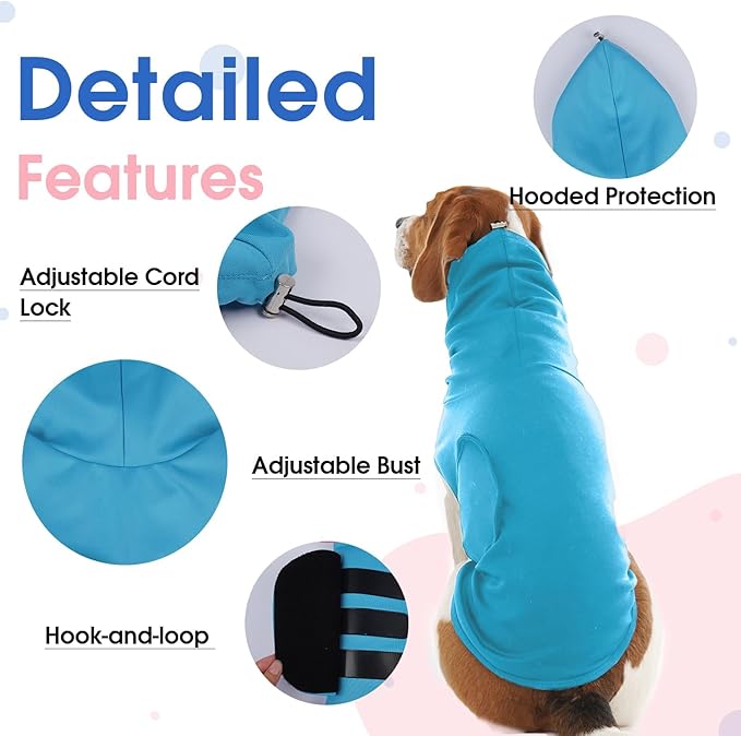 Anxiety Vest with Hood Neck for Small Dog-S,Adjustable Chest | Lightweight for Free Movement,Breathable Calming Shirt for New Occasion,Rainstorm,Travel(Blue)