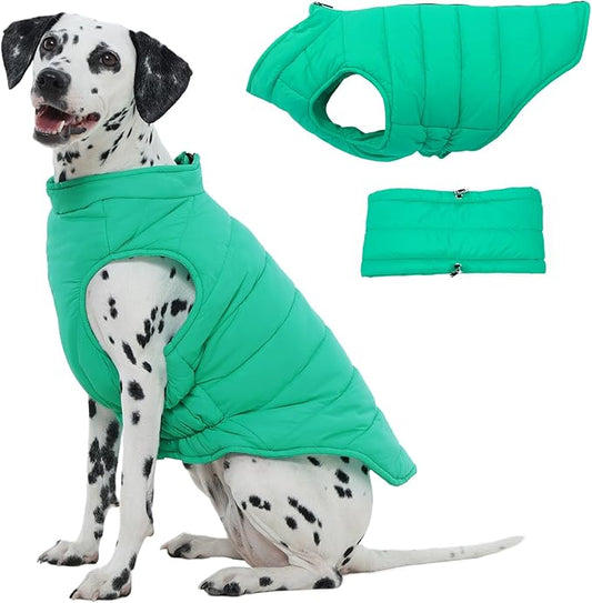 Dog Coats for Large Dogs Winter Waterproof, Zip Up Lightweight Vest for Dogs, Warm Pet Snow Jacket, Outdoor Dog Camping Jackets for Weimaraner, Pointer, Labrador, Green XL