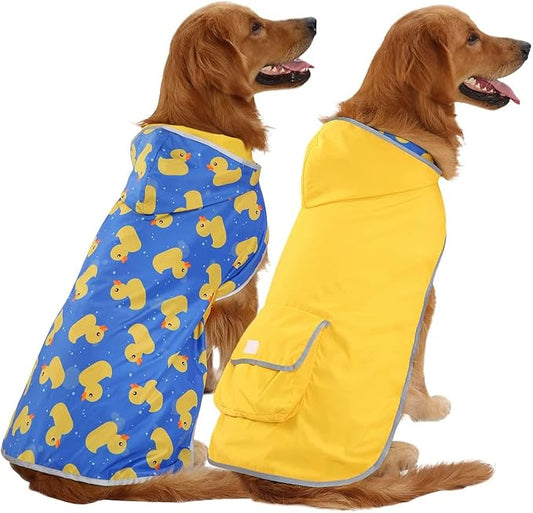 HDE Reversible Dog Raincoat Hooded Slicker Poncho Rain Coat Jacket for Small Medium Large Dogs Ducks/Yellow - 3XL