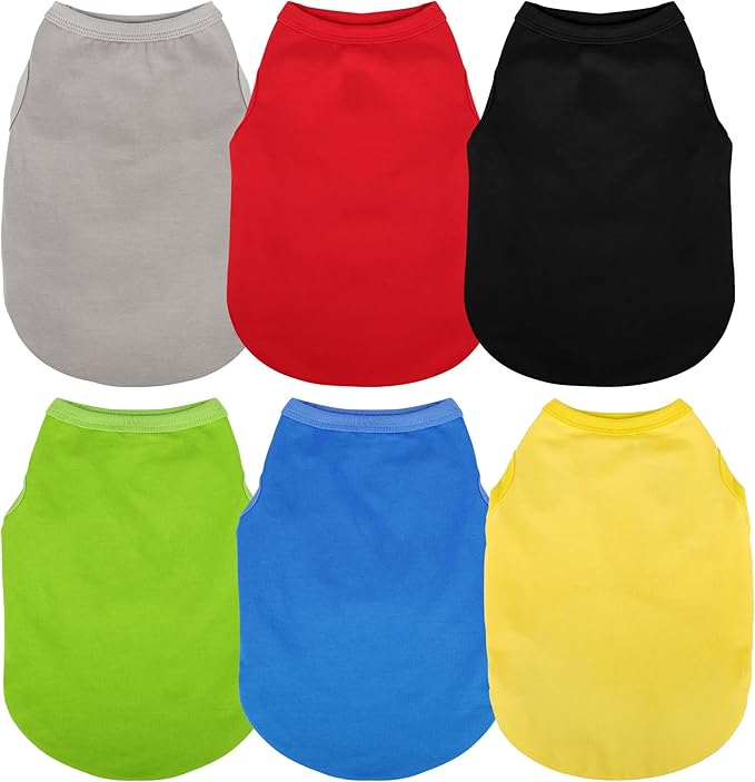 Paiaite 6 Pieces Plain Dog Shirt Sleeveless Puppy Cotton Dog Shirts Breathable Pet Apparel Tank Top Colorful Puppy Sweatshirt Clothes for Small Medium Dogs S
