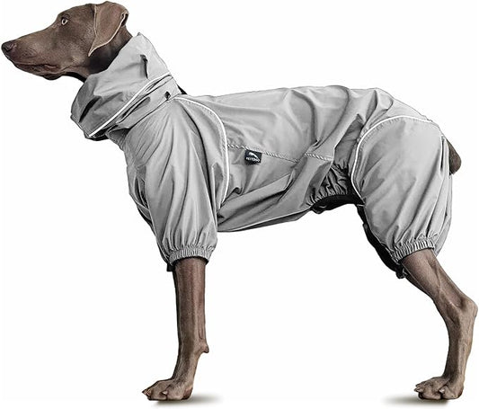 Dog Lightweight Windbreaker, Pet Outdoor Sports Jacket, 0.5 lbs,3 in One, Hooded, Easy on/Off with Collar and Harness, Reflective Piping, Packable, Dog Hiking/Camping, Grey (XX-Large)