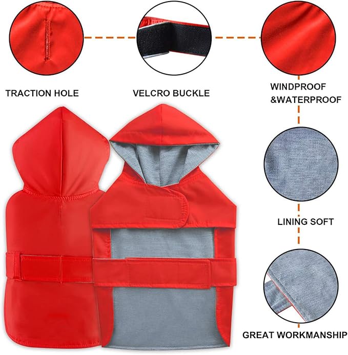 Dog Raincoat Dog Rain Jacket Poncho Waterproof Pet Rain Suit Double Layer Breathable Lining Hooded Leash Hole Adjustable for Medium Dogs,Red,XXXL